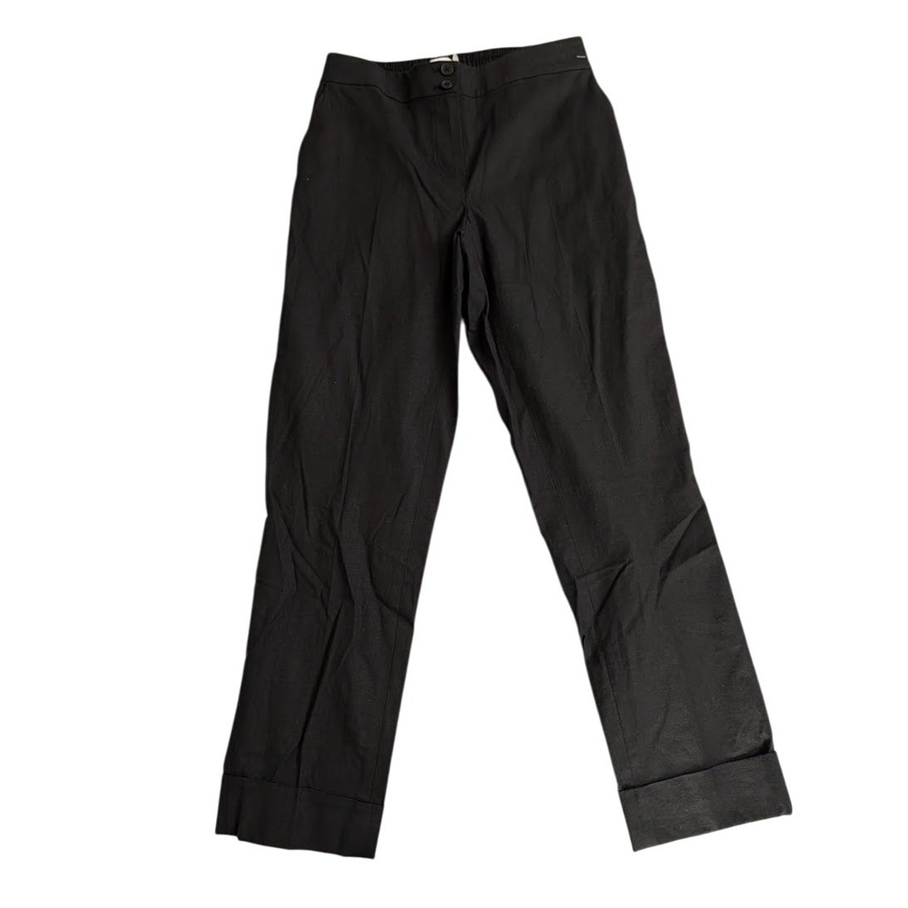 Calvin Klein Black Linen Blend Straight Leg Cropped Pants Women Size 2P NEW